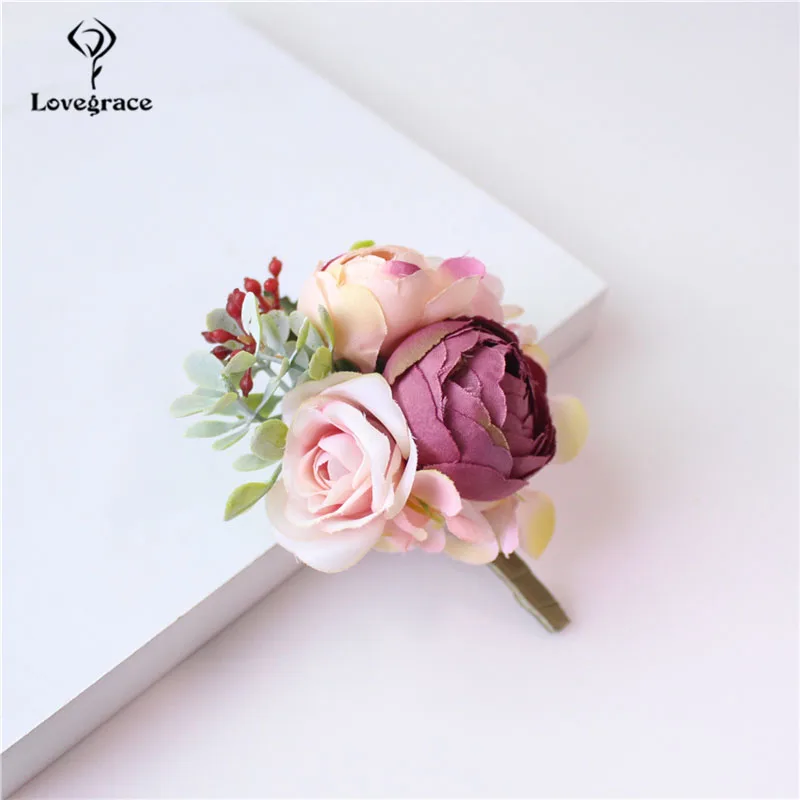 Lovegrace бутоньерка жених булавка для бутоньерки свадебная на запястье бордовый