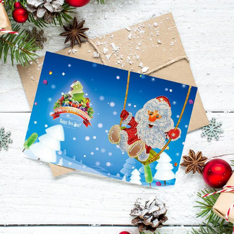 Рождественская поздравительная открытка подарок 5D Diy животные круглая каменная