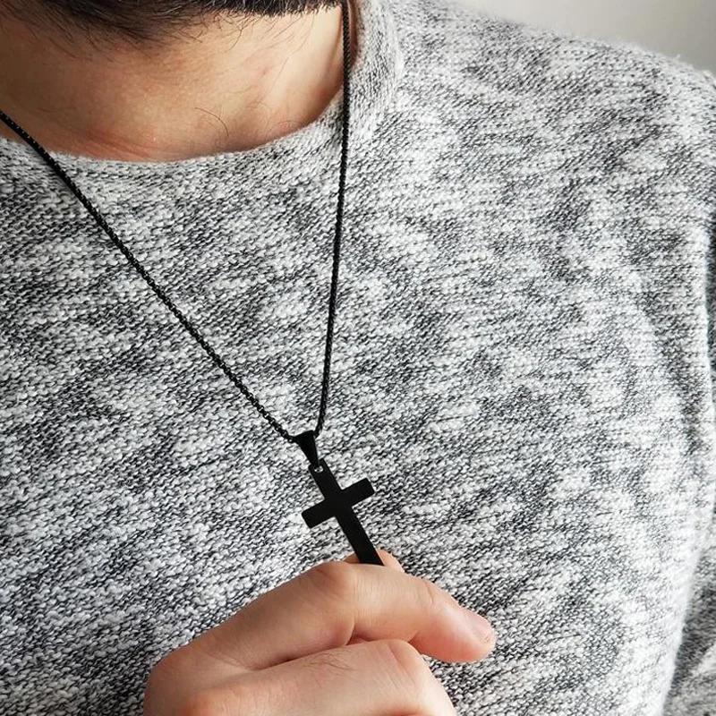 Мужской Титановый Крест с кулоном в простом дизайне ожерелье из нержавеющей