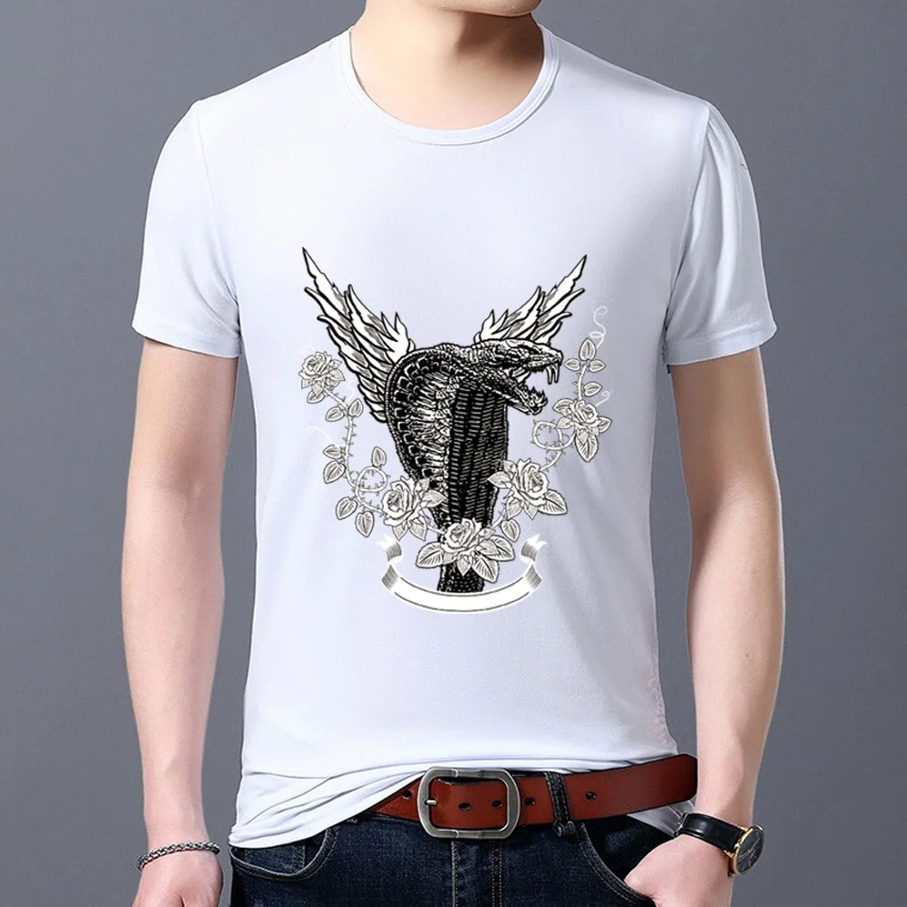 

Classic Men's T-shirt Cool Fashion Black Snake Pattern Printing Series Casual O-neck Commuter All-match Comfortable Men's Top