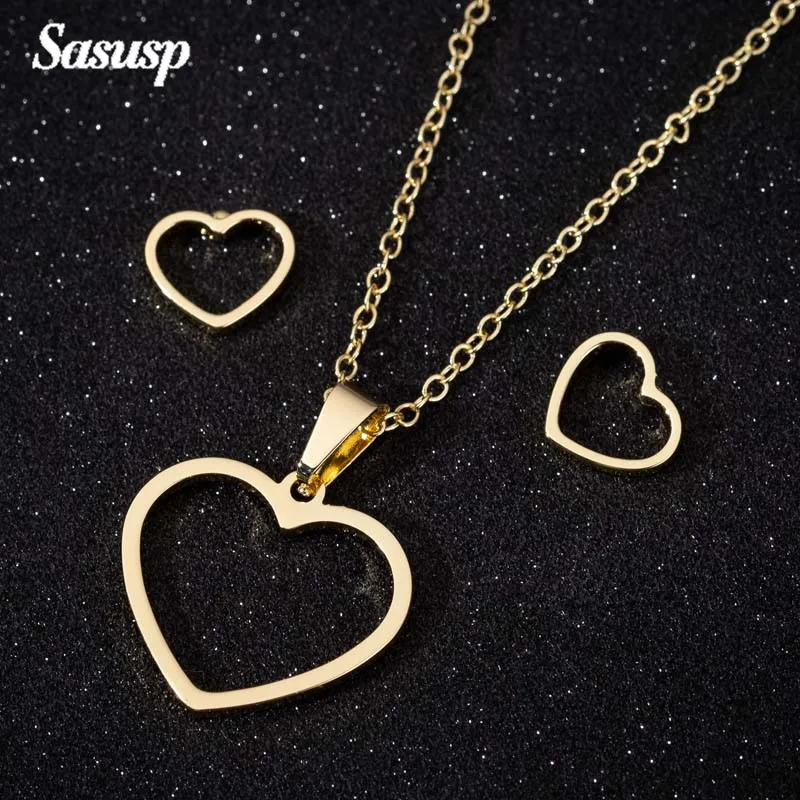 Sasusp минимализм нержавеющая сталь полые сердца кулон длинная цепочка ожерелье