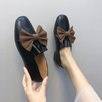 new comfortable bottom low heel solid color bow fashion casual womens shoes loafers flat leather shoes female zapatos mujer