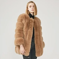 Real Fox Fur Coat Classical Striped Outfit Long Sleeves High Quality Women Winter Warm Thick Natural Fox Fur Coats