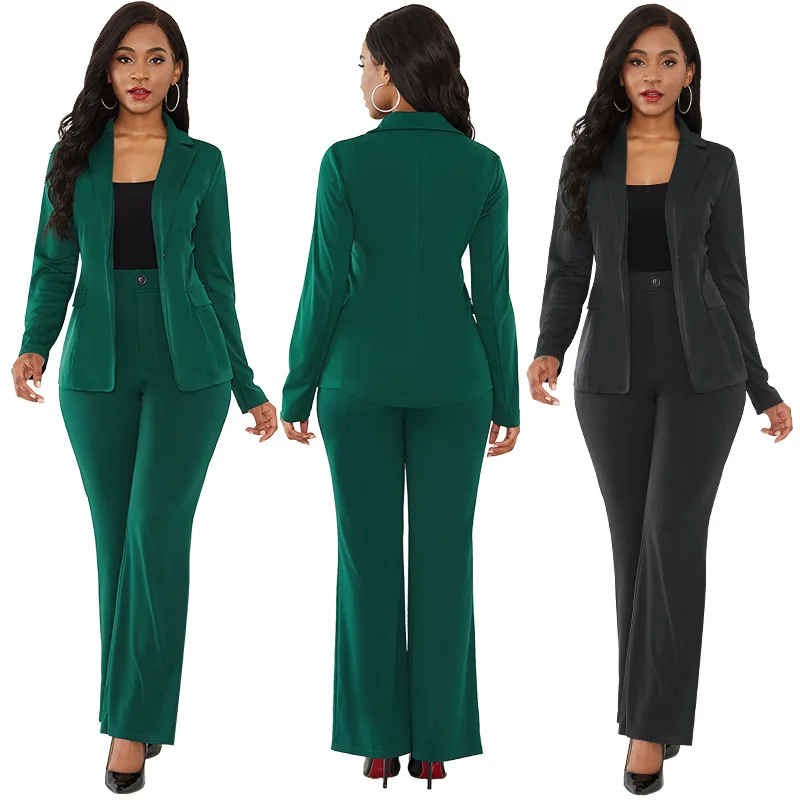 

Green Pants Suits Women Two Pieces Set Blazer Jacket and Trousers Office Work Spring Autumn 2021 New Clothes Female Clothing