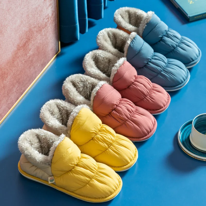 

Women Winter Cloud Slippers Fuzzy Plush Warm Comfortable Flat Floor Soft Silent Slides Plus Fleece Warm Waterproof Snow Boots