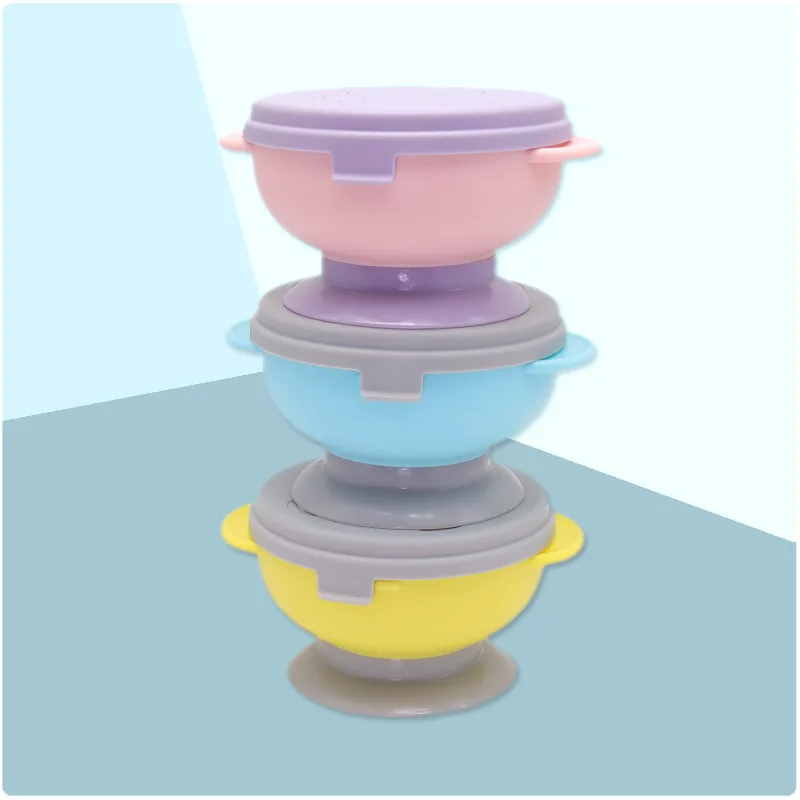 

Baby Feeding Silicone Bowls Safety Non-slip Sucker Anti-fall Bowl for Kids Portable Newborn Learning Dishes with Cover