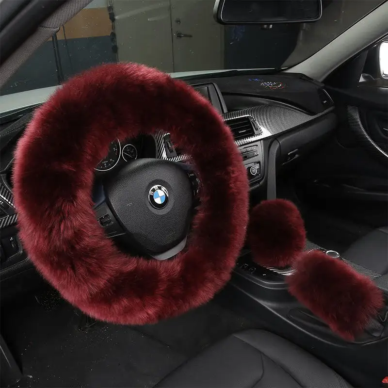 

2020 Low Price Long Fur Car Steering Wheel Cover Set For Winter