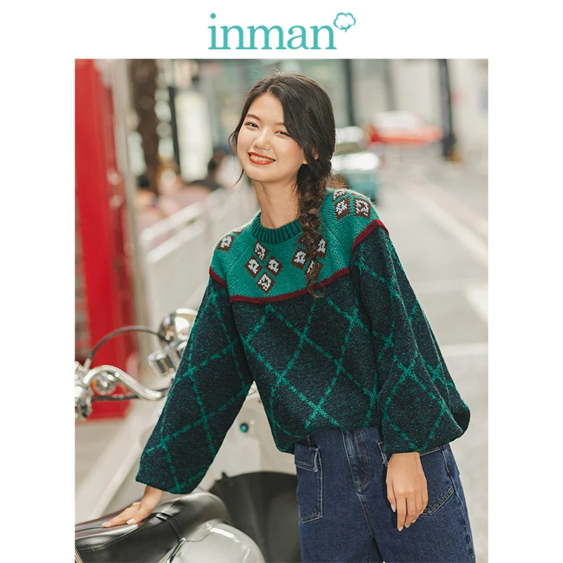 INMAN зима 2019 Новое поступление литературный жаккардовый пуловер с круглым вырезом