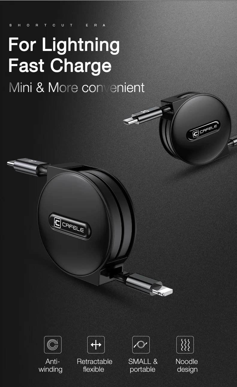 CAFELE18W PD Быстрая зарядка USB кабель для iPhone 11 Pro Max XS 8 7 6 Выдвижной USB кабели для IOS 13 Синхронизация данных зарядный кабель 1 м