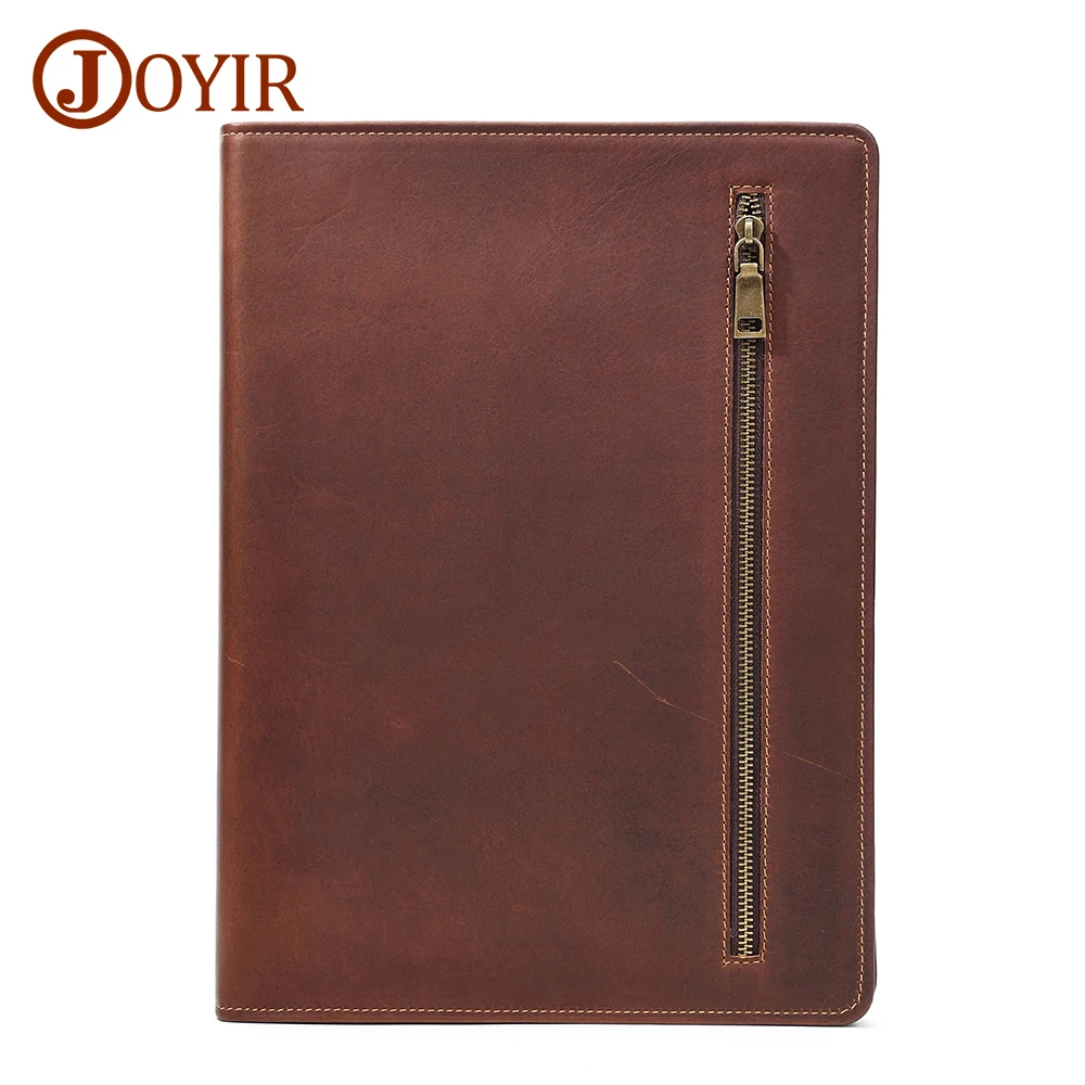 JOYIR Crazy Horse Leather Portfolio Case Men Women Multi Pocket Padfolio Cover Bussiness Document A4 Organizer Tablet Holder