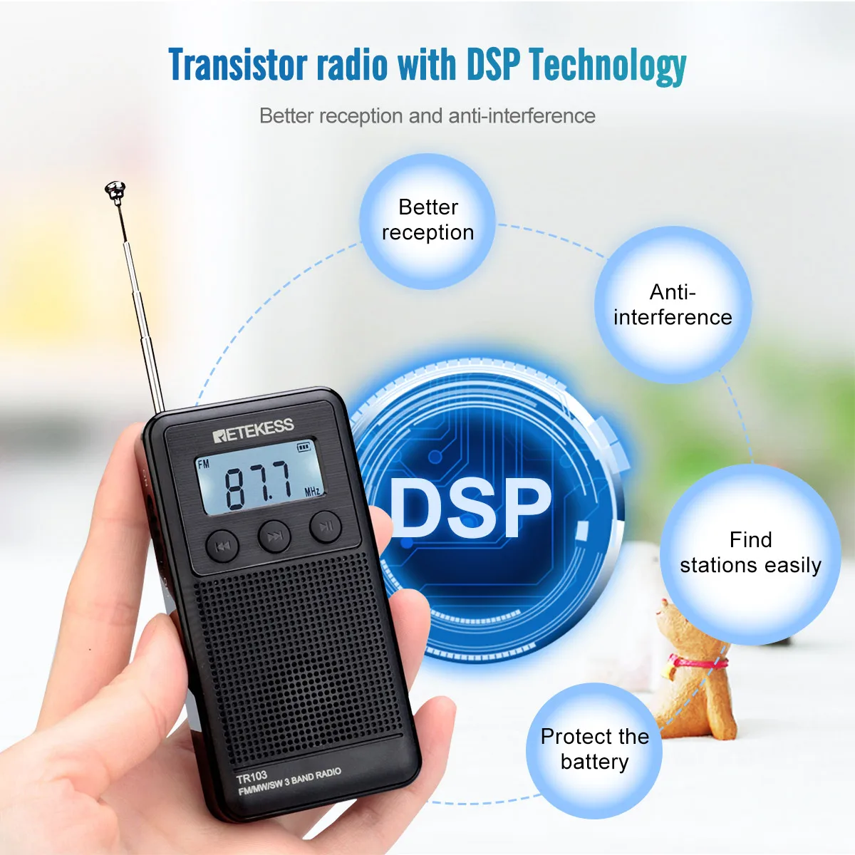 Портативный карманный мини-радио Retekess TR103 FM/MW/коротковолновый цифровой тюнинг 9/10
