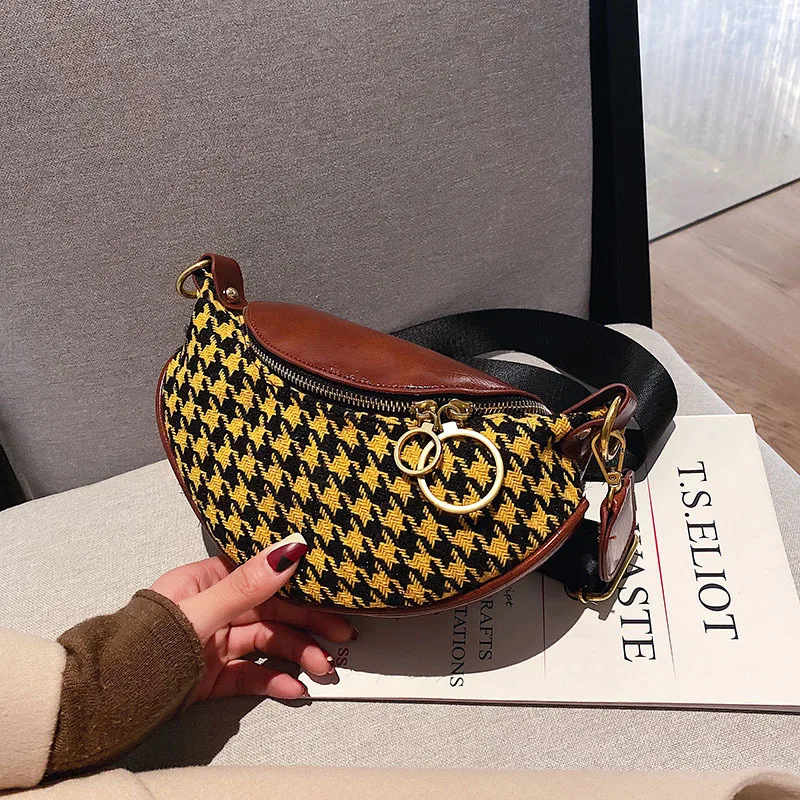 Женская поясная сумка из шерсти и искусственной кожи с широким ремнем