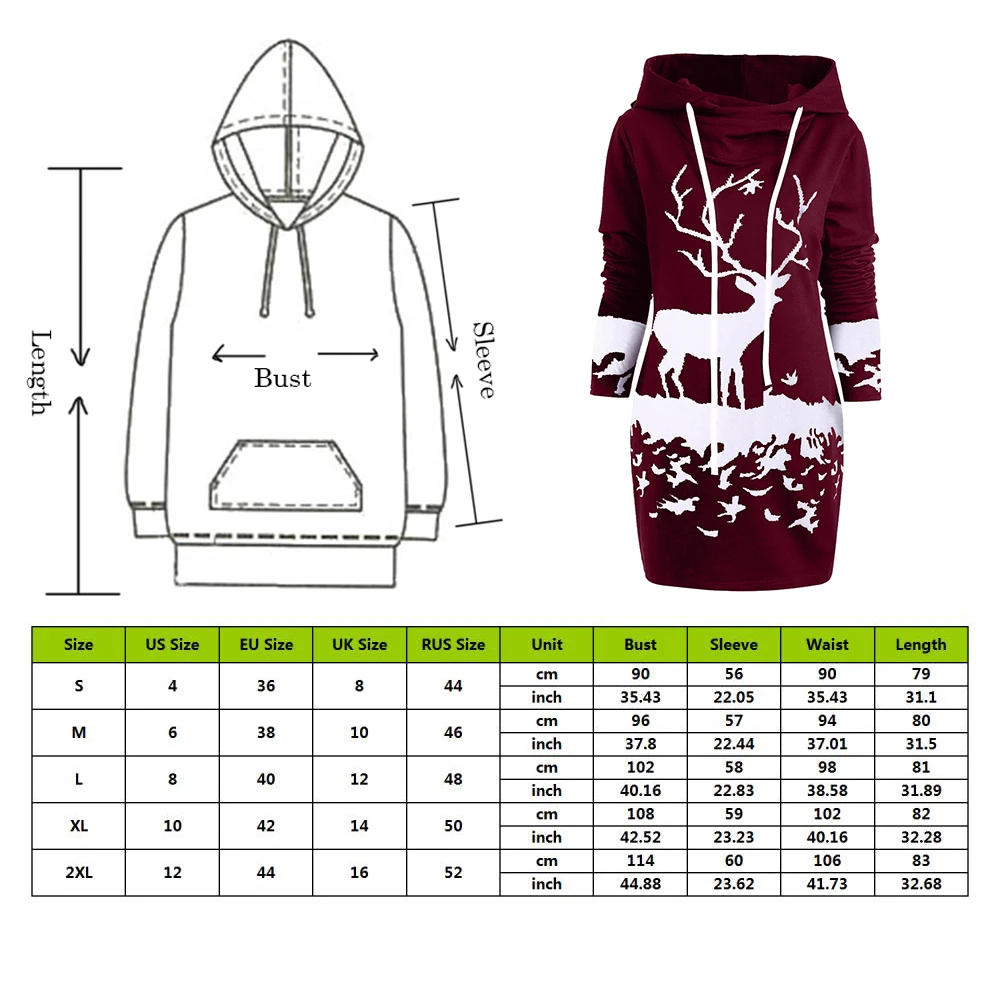 

Nice Pop Dress Women's Christmas Print Monochrome Reindeer Hooded Drawstring Mini Dress Casual Dress