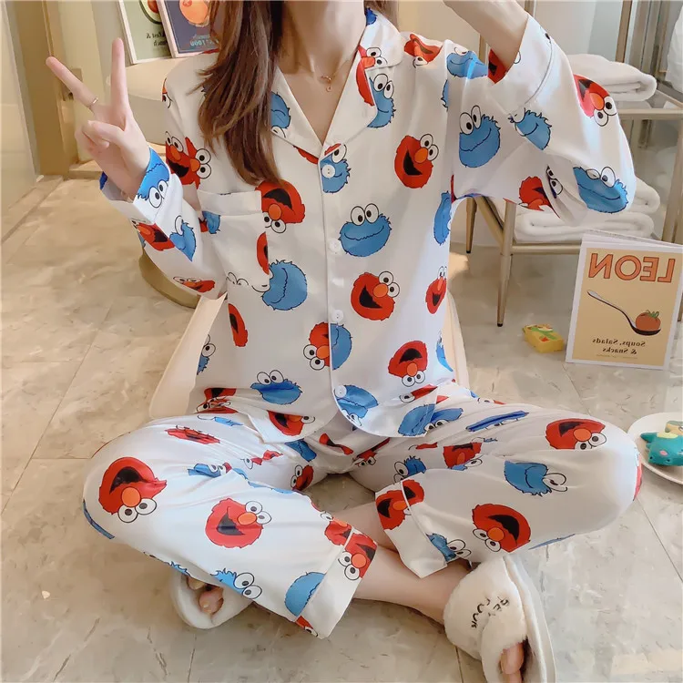 Весенние женские атласные шелковые пижамы комплекты со штанами размера плюс 5XL