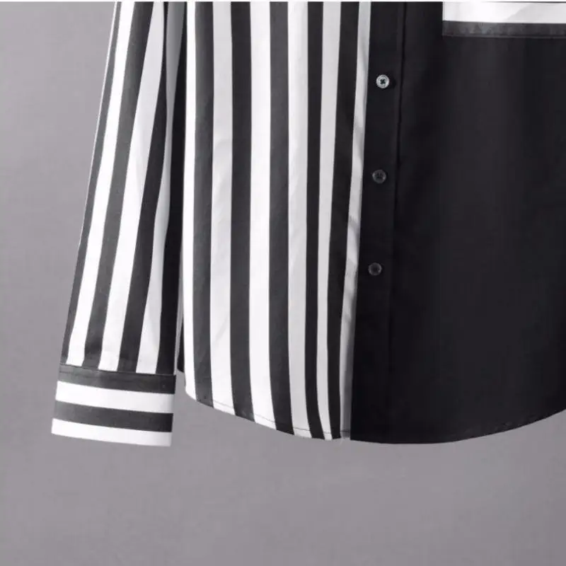 

Cotton Mens Shirts High Quality Long Sleeve Black White Stripe Mens Dress Shirts Slim Fit Casual Party Man Shirts 4xl