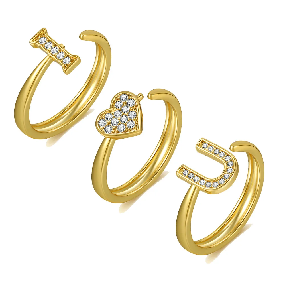 Женское кольцо в виде сердца с цирконом золотистого цвета | Украшения и