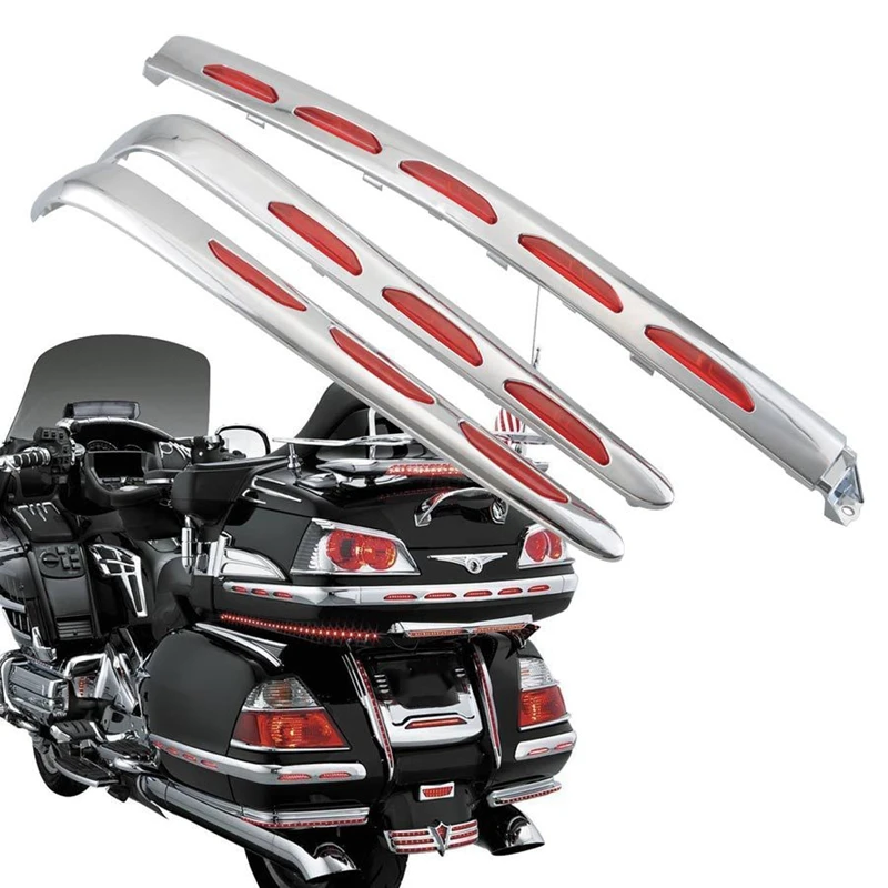 

Left Right Chrome Fairing Lens LED Light Trunk Moldings for Honda Goldwing 1800 GL1800 2001-2011