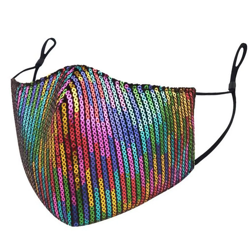 Adults Shine Bling Sequins Leopard Pattern Gradient Mask Washable Breathable Cotton Festival funda mascarillas | Спорт и развлечения
