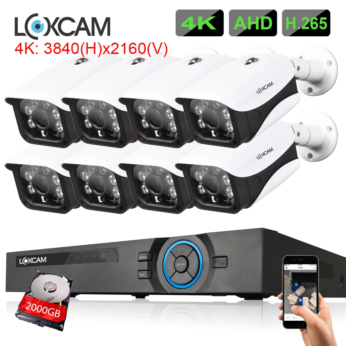 LOXCAM H.265+ 8CH 4K Ultra HD CCTV камера системы 8MP наружная IP66 Камера Безопасности ИК ночного видения камера видеонаблюдения комплект