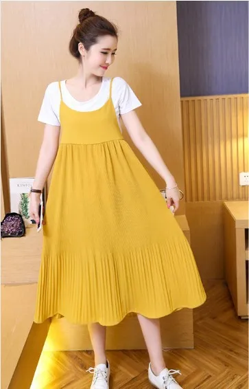 

2PCS/Set Maternity Short Sleeve Top + Chiffon Strap Dress Pregnant Women Clothes Pregnancy Dress Pregnant Mother Summer Clothing