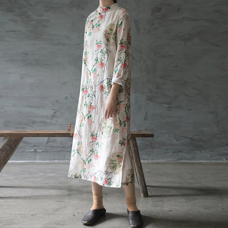 Новое ретро платье с пряжкой и цветочным принтом длинным рукавом женское осень