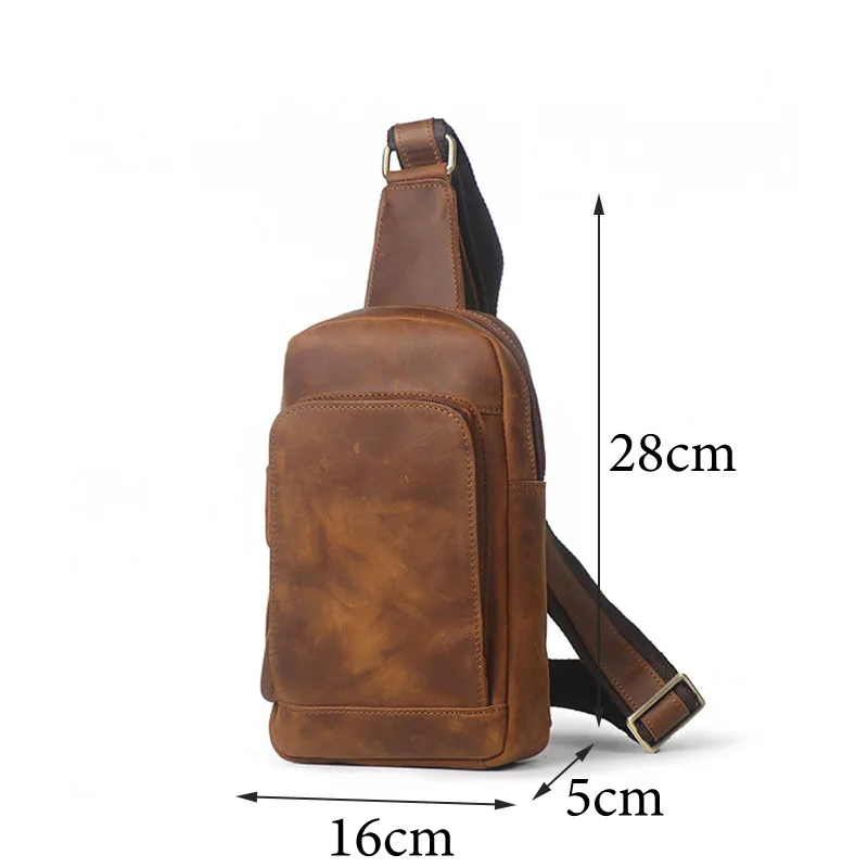 

AETOO Retro personality men's close chest bag, crazy horse leather stiletto bag, leather small shoulder bag