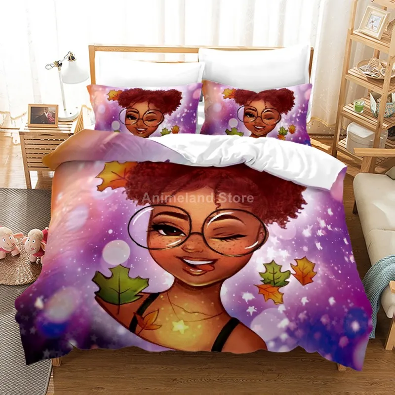 

2021 New Affrica Girls 3D Print Colorful Comforter Bedding Set Duvet Cover Sets Pillowcase Queen King Double Size Home Textle