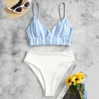 Женский комплект бикини из двух предметов, купальный костюм с принтом в полоску, высокая талия, пляжная одежда, 2021
