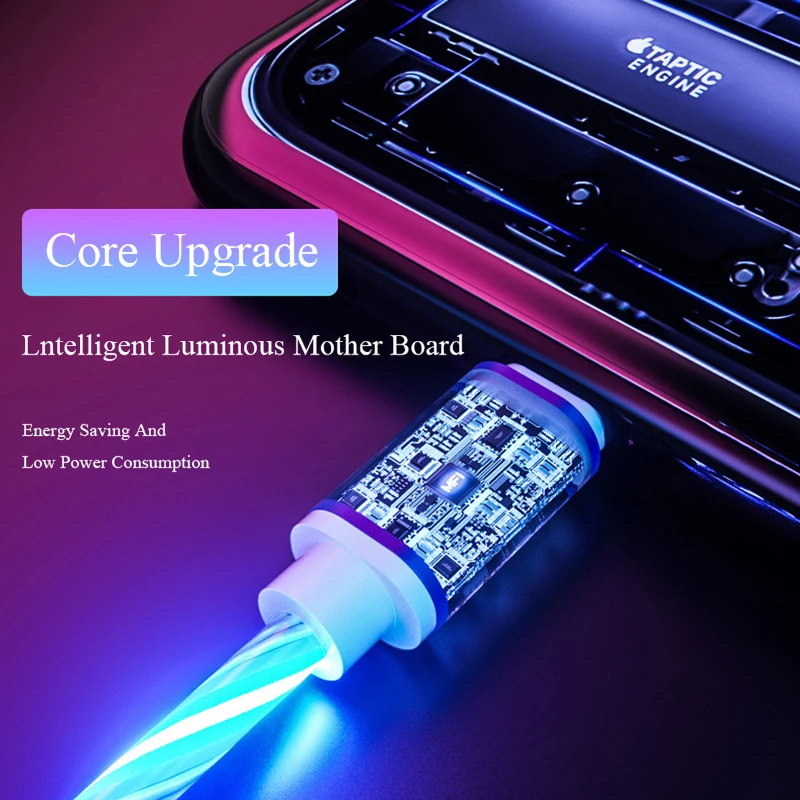 Магнитный кабель Micro USB/Type-C 1 м со светодиодной подсветкой для быстрой зарядки