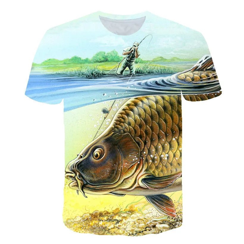 

Men's and women's leisure fishing enthusiasts T-shirt 3D printing fish pattern T-shirt summer short-sleeved T-shirt hot sale