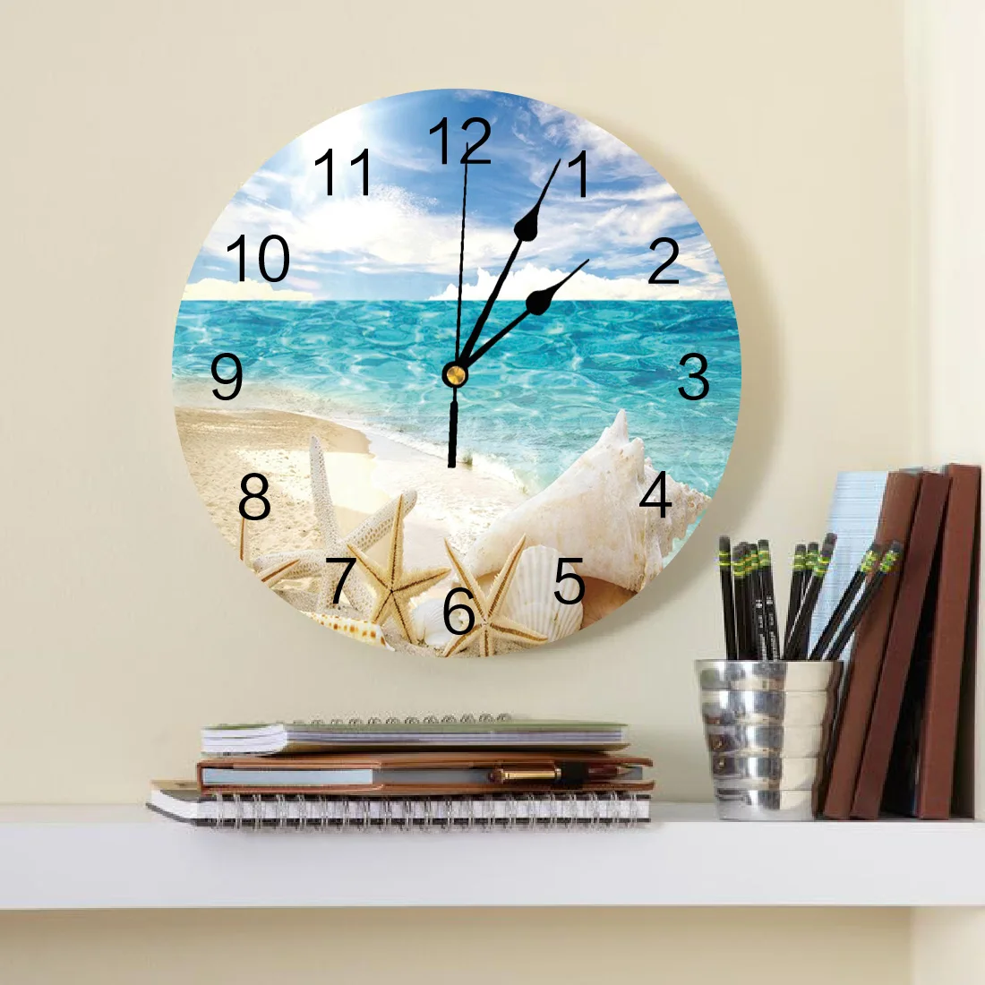 Солнечные пляжные Раковины Морская звезда ПВХ настенные часы современный дизайн