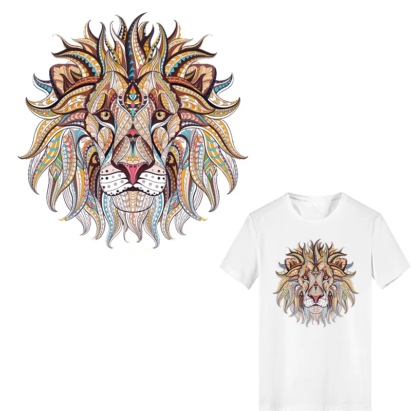 

Iron on Transfer Cool Lion Patches for Clothes Applique Heat Transfer Vinyl Ironing Stickers for Clothing Decoration Heat Press