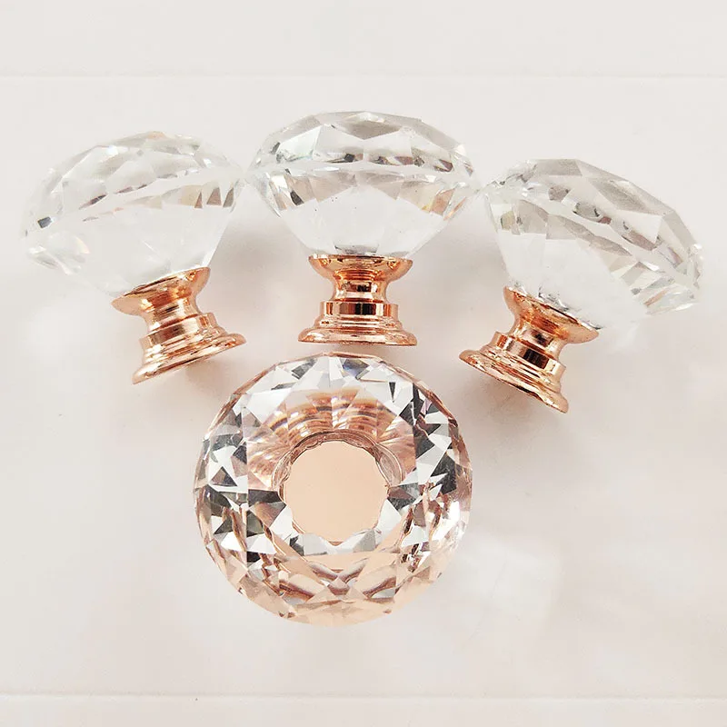 

Rose Gold Supply Crystal Handle Diamond Handle Cabinet Single Hole 30MM Drawer Furniture Door Handle