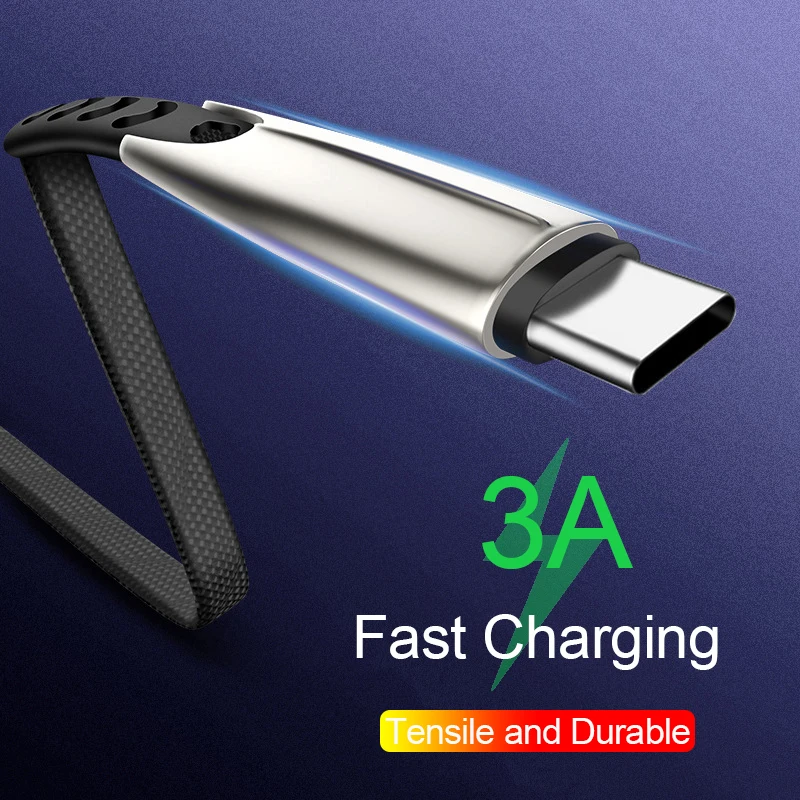 

3A Fast Charging USB Type C Cable For Xiaomi Samsung Zinc Shell Micro USB Cable 3A for Apple HTC Weave USB Charger Wire Flat 1m