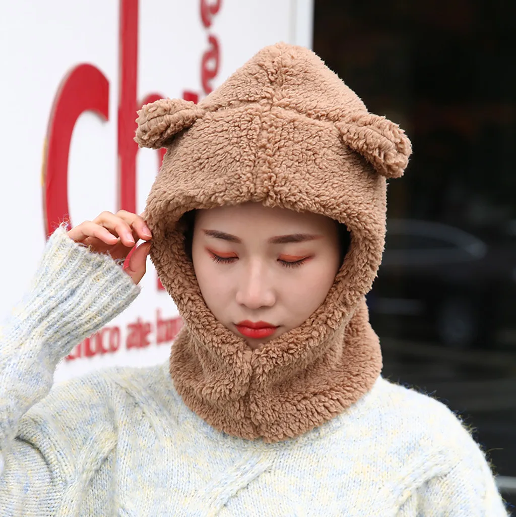 Милый шарф для шеи с медведем зимняя мягкая плюшевая шапка капюшоном шарфы