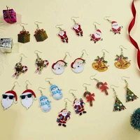 merry christmas women printing bell xmas acrylic dangle earrings snowman jewelry tree