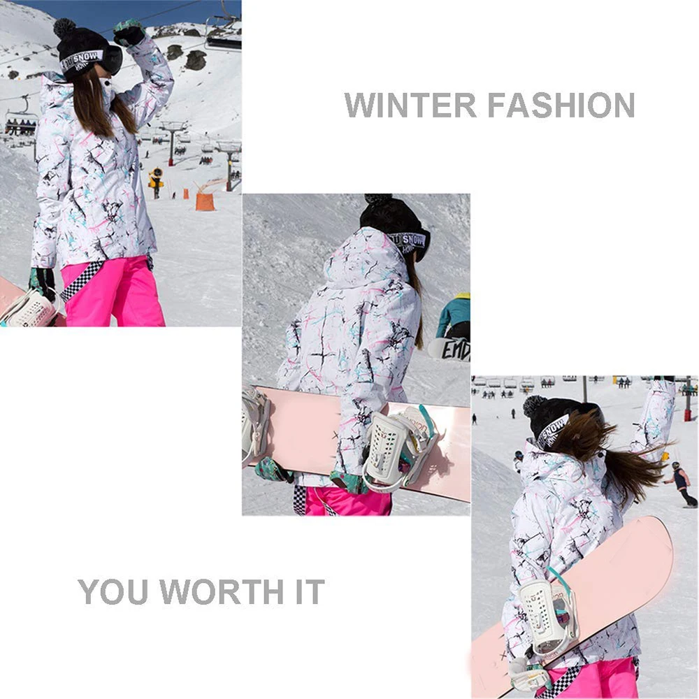 Женская модная теплая водонепроницаемая Лыжная куртка цветная для