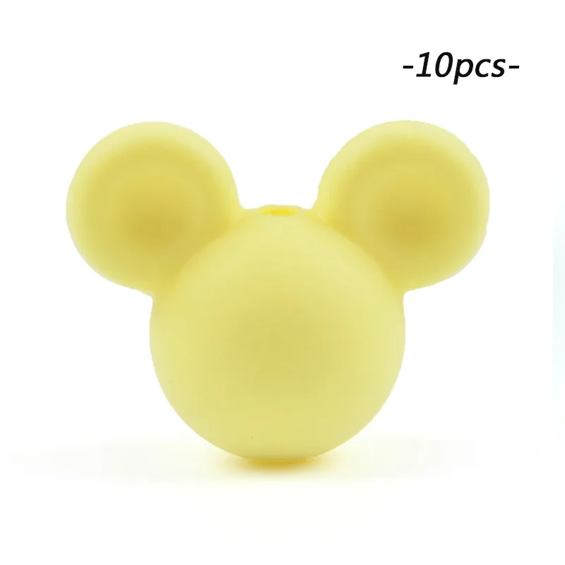 cream yellow LOFCA силиконовые бусины Микки 10 шт Детские бусины для прорезывания зубов жевательные продукты пищевого силикона BPA бесплатно Соска-подвеска для изготовления ожерелья - Цвет: cream yellow