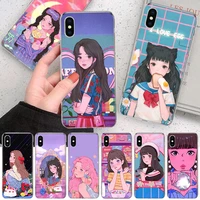 hot kawaii japanese anime illustration girl soft phone case for iphone 11 12 13 pro max xr x xs mini apple 8 7 plus 6 6s se 5s