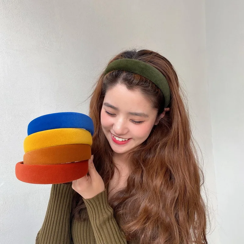

Fashion Winter Velvet Padded Hairbands Retro Wide Sponge Headbands for Women Ladies No-slip Hair Hoops Bezel Hair Accessories