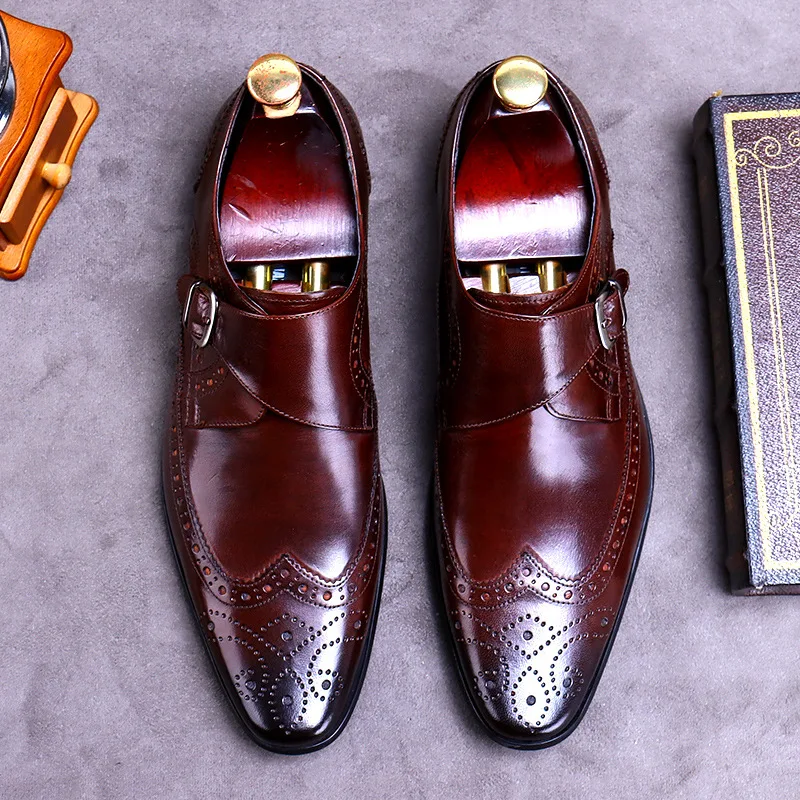 

handmade luxury fashion men cow leather brogue shoes business wedding formal dresses carved bullock shoe gentleman footwear mans