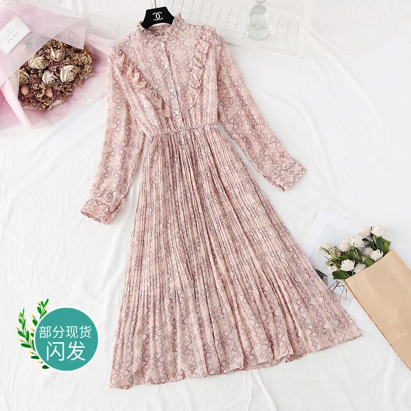 

Шифоновое платье с цветочным принтом, элегантное, женское, винтажное, для офиса и вечеринок, весна-осень 2021