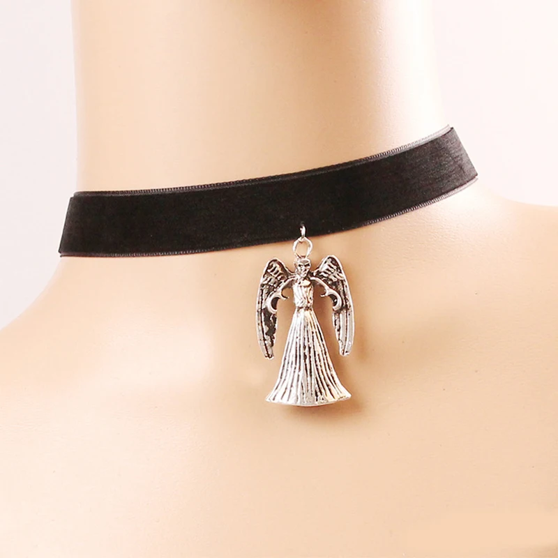 Модные черные винтажные бархатные 3D ведьминский кулон для Хэллоуина женское