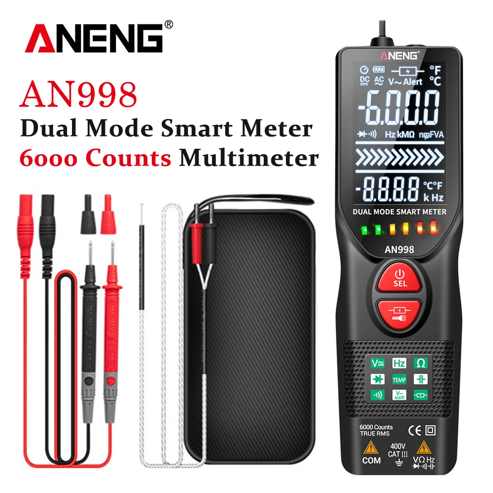 

ANENG AN998 Automatic Digital 6000 Counts Professional Multimeter Eletric Auto Ranging AC/DC Voltmeter Temp Ohm Hz Detector Tool