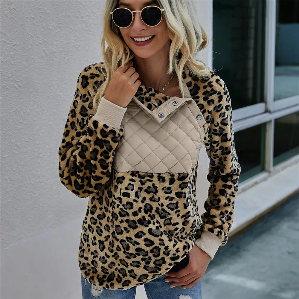 

2020 Women Winter Leopard Sweater Fluffy Sherpa Fleece Pullover Christmas Party Sexy Warm Tops Casual Street Wear