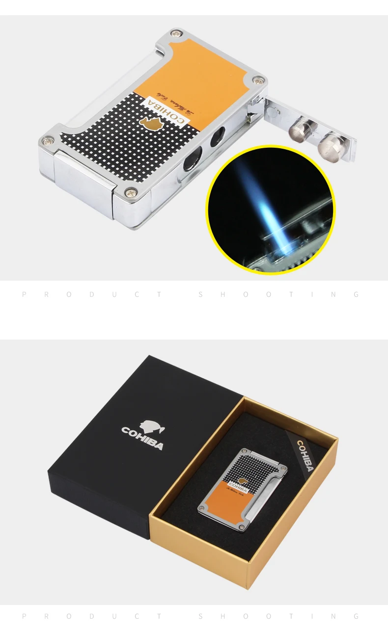 COHIBA зажигалка, сигарета, аксессуары для автомобиля, газовые зажигалки с сигарой, подарочная коробка