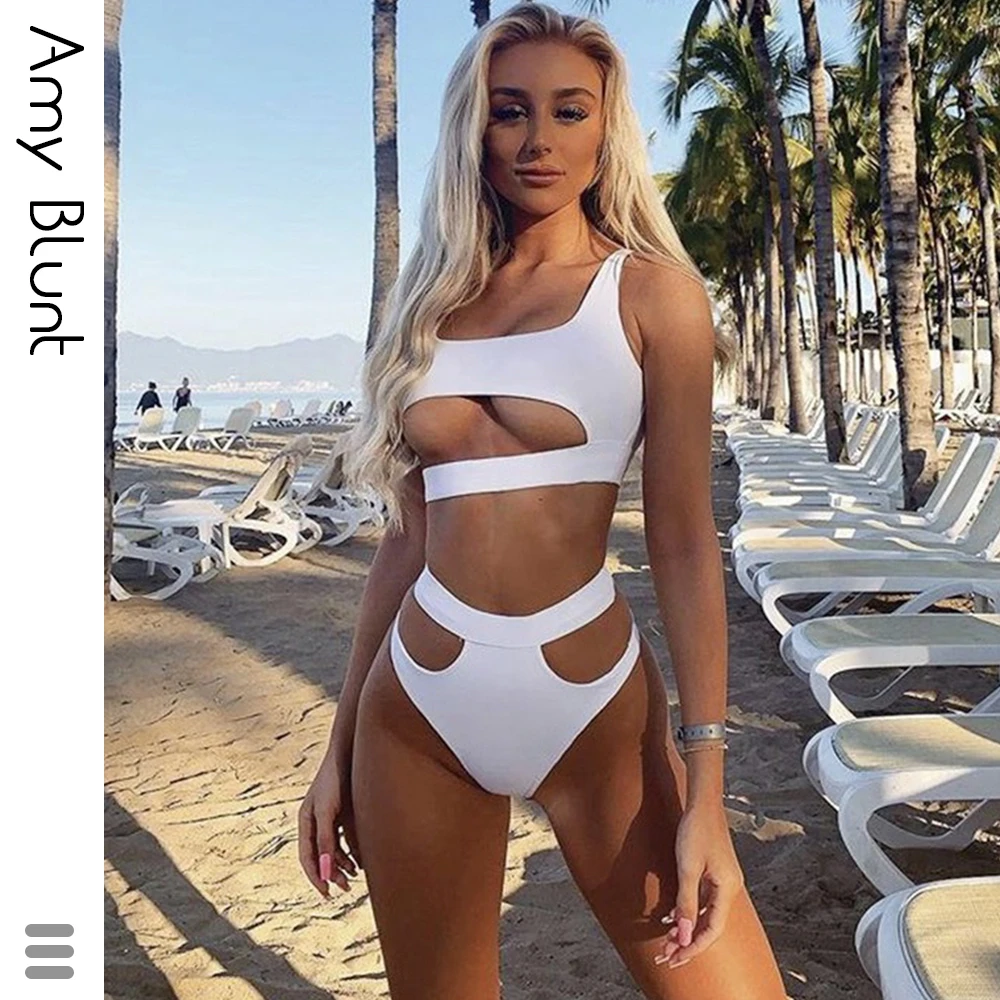 

White Bikinis High Waist Bikini 2020 Hot Sale Padded Bra Hollow Out Sexy Swimsuit Female Swimwear Women Bathing Suit