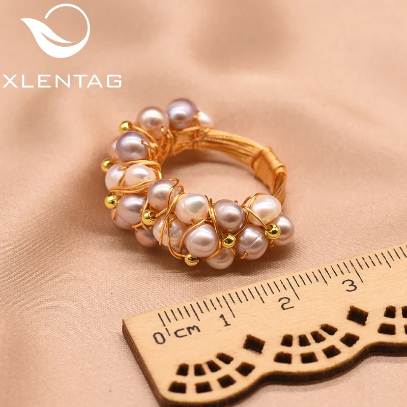 XlentAg Natural Fresh Water Pearl Ring For Women Accessories Colourful Boho Wedding Rings Romantic Gifts Luxury Jewelry GR0243 | Украшения