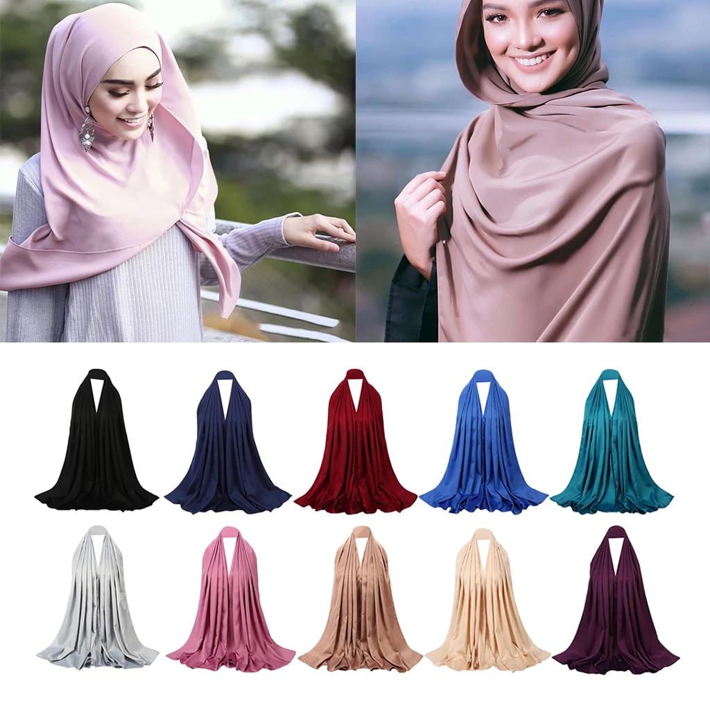 

Muslim Women Headscarf Islamic Scarf Silky Turban Pashmina Shawl Cap