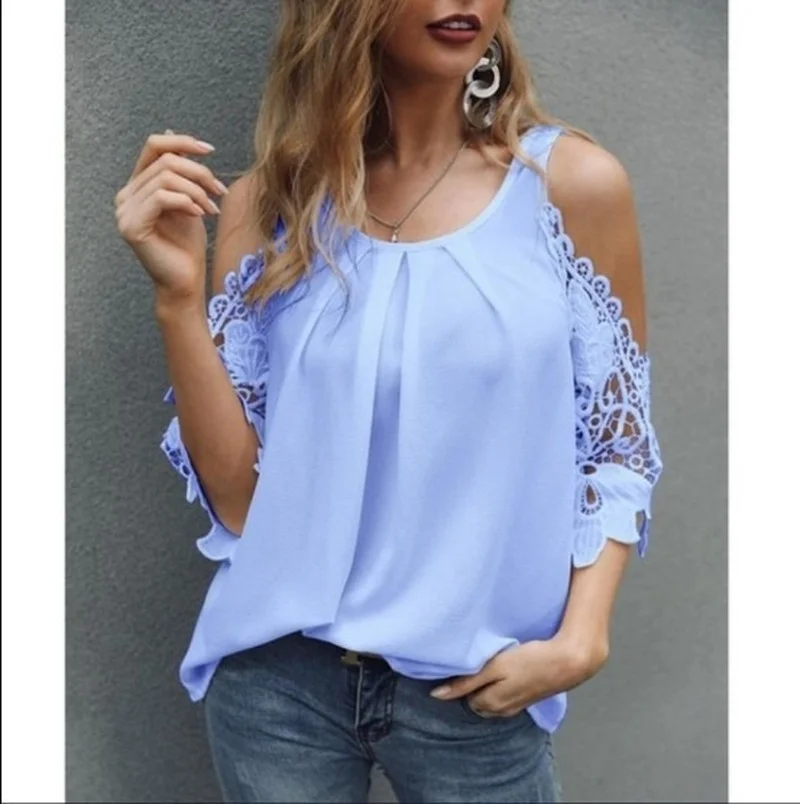 

Amazon's New Spring, Summer and Autumn European and American Women's Popular Suspender with Hollow Sleeve Leisurely Shirt